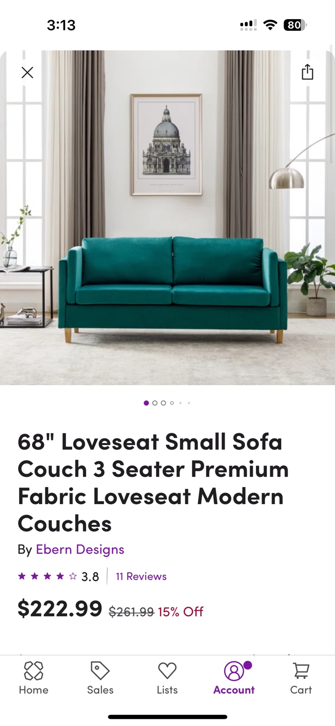 Green Velvet Couch - photo 2