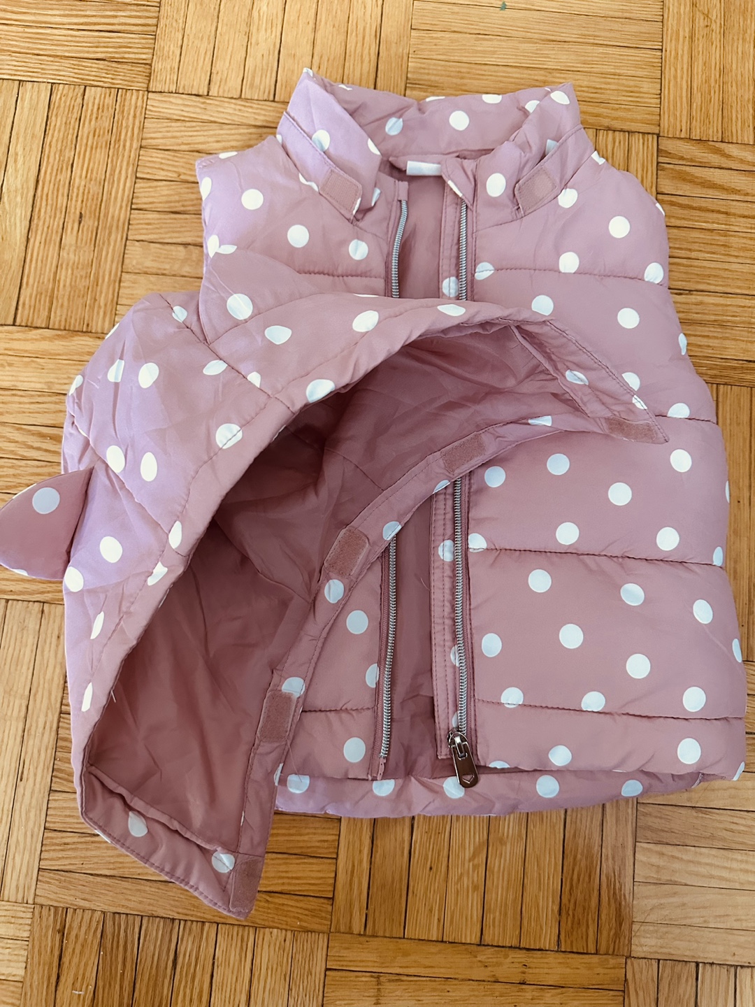 H&M Pink Polka Dot Puffer Vest with Hood (Size 18-24 Months) - photo 2