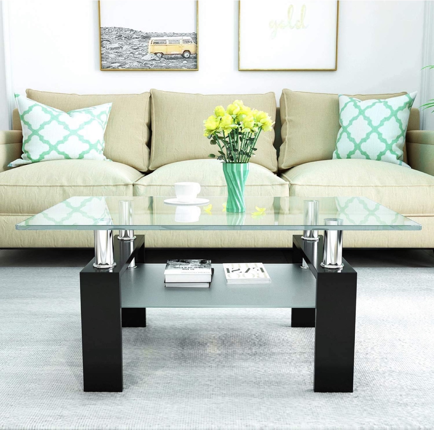 DKLGG Glass Coffee Table with Shelf - photo 3