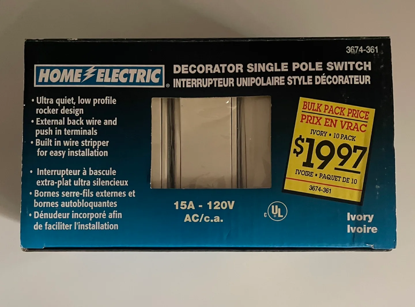 Pack Of 10 Decorator Single Pole Light Switch - Ivory thumbnail