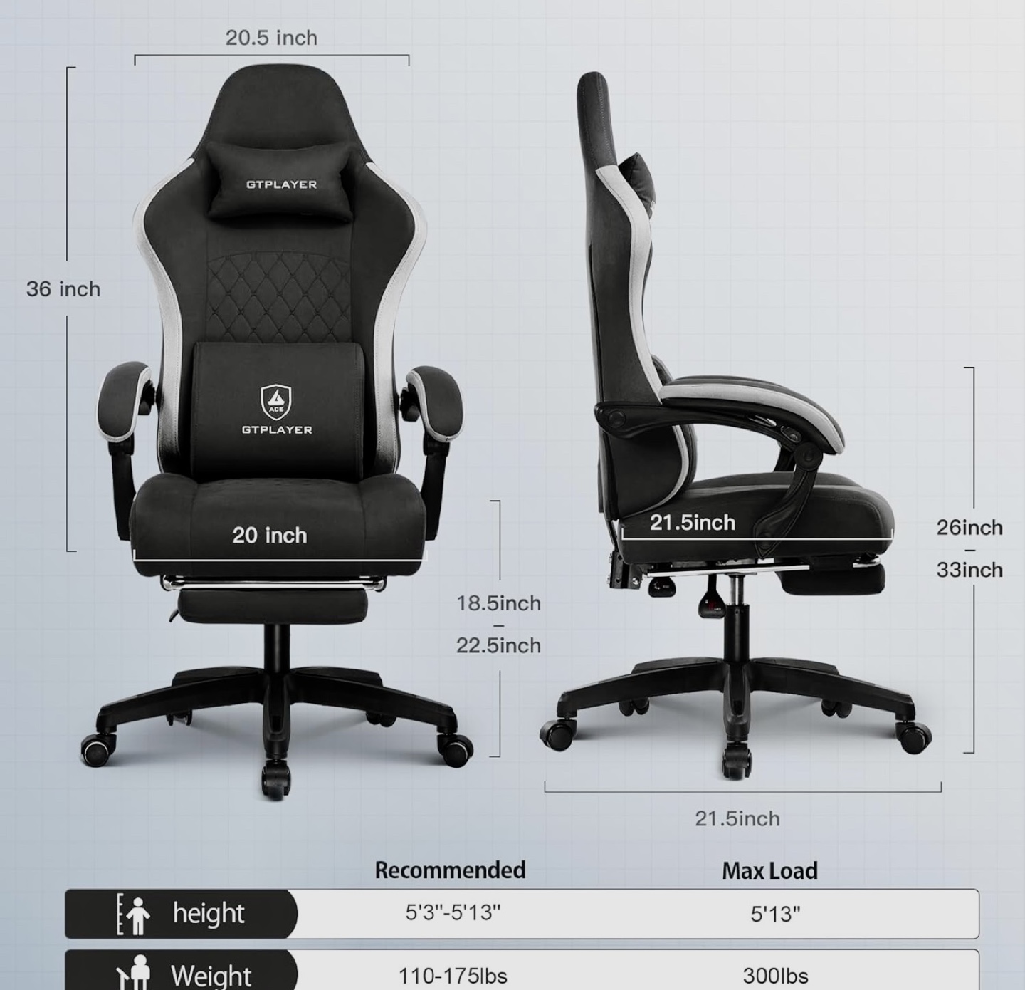 GTPLAYER Gaming Chair with Footrest - photo 2