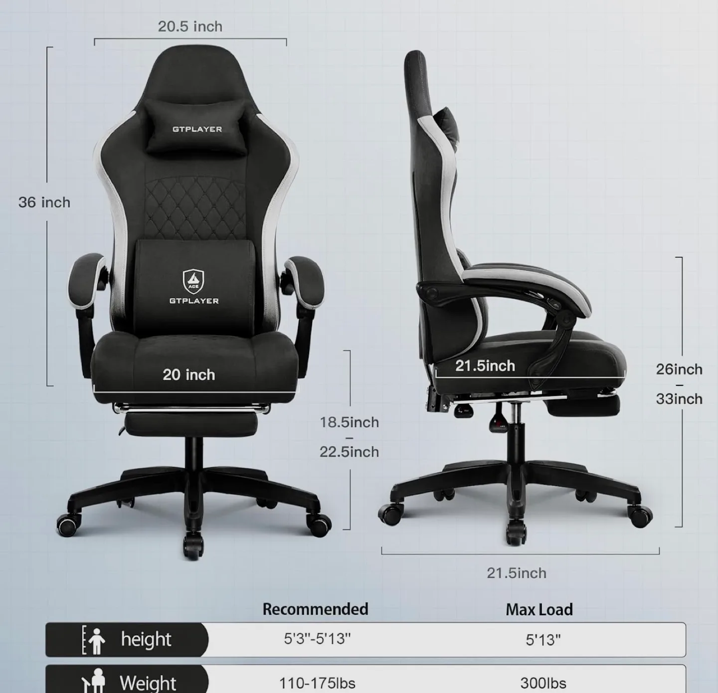 GTPLAYER Gaming Chair with Footrest image indicator(2)