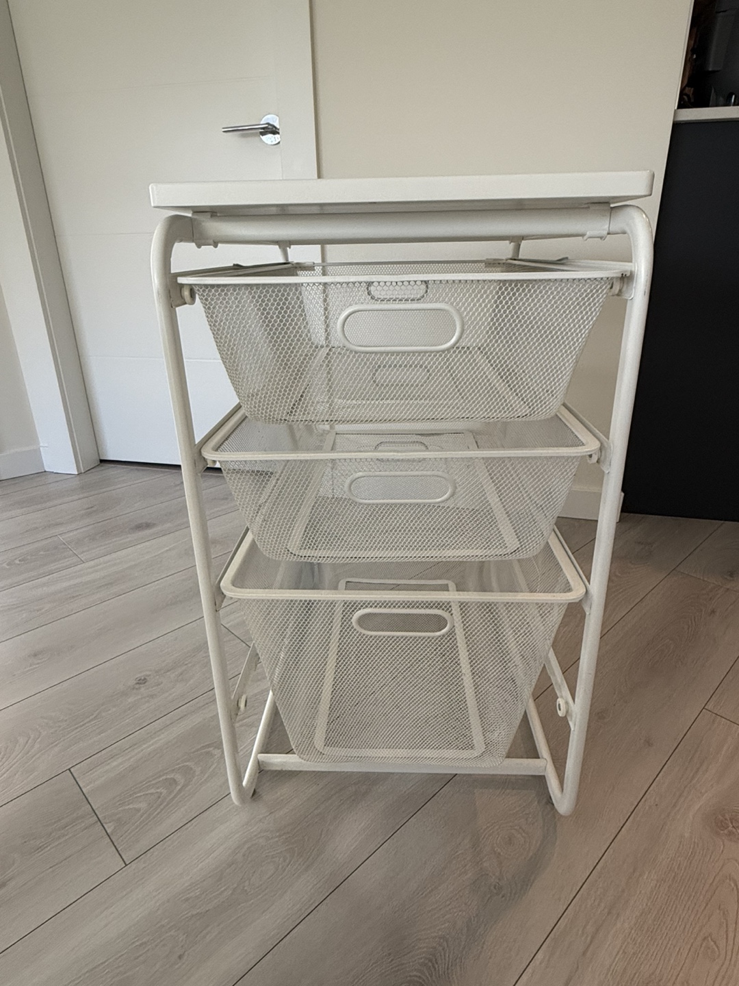IKEA White Wire Storage Unit with three wire baskets - photo 2