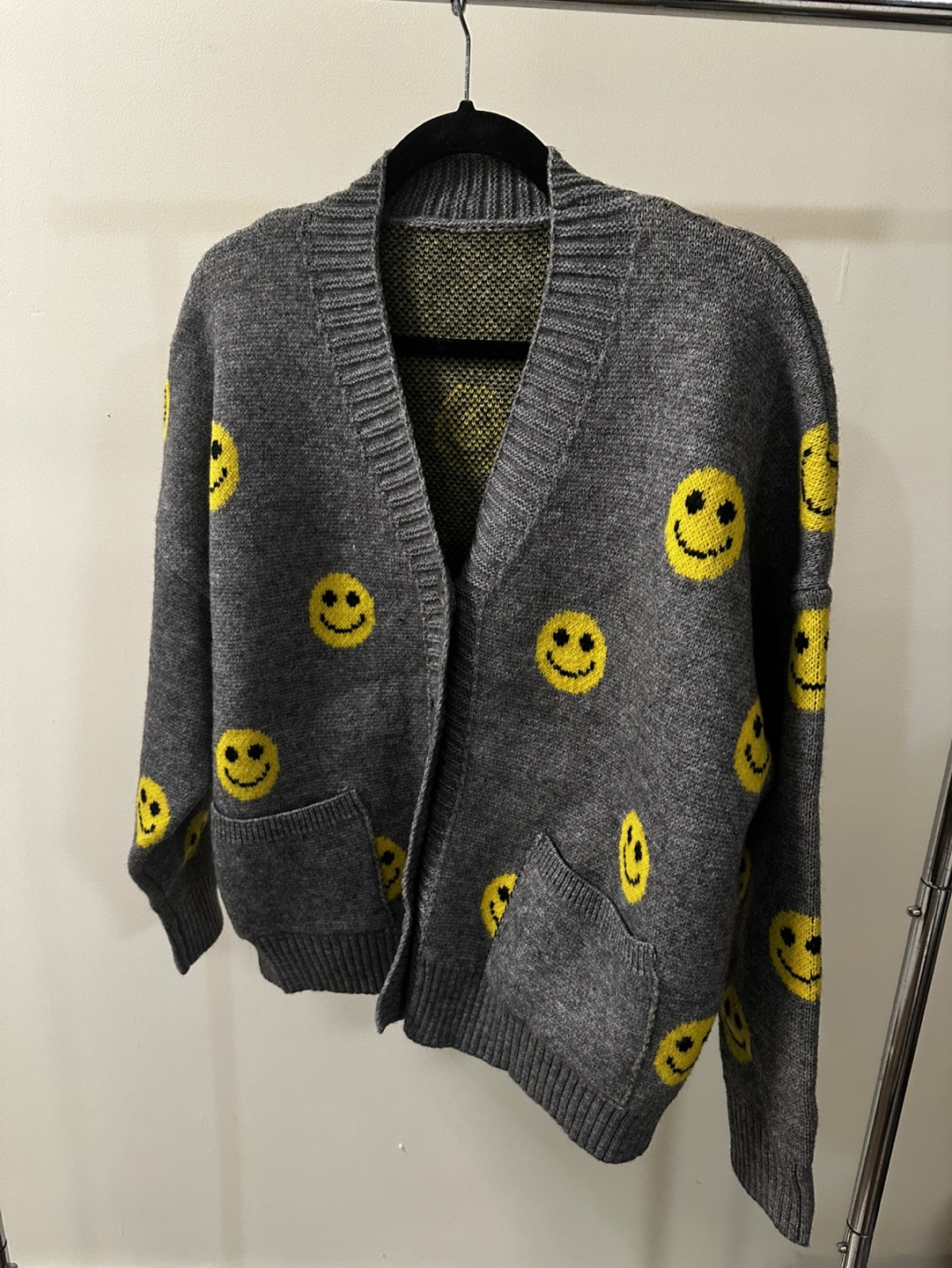 Grey Smiley Face Cardigan