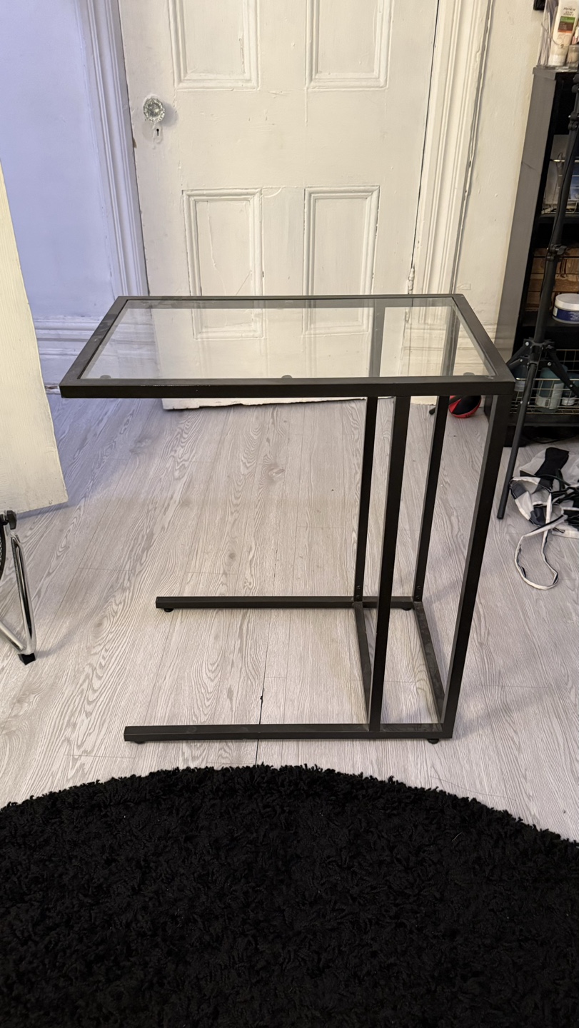 Black Glass and Metal Side Table