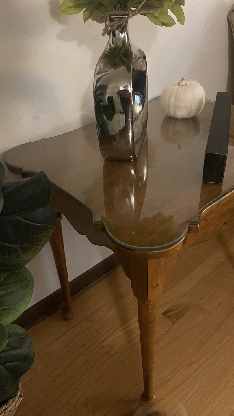 Vintage Wood End Table with Glass Top drawer check more photos - photo 5