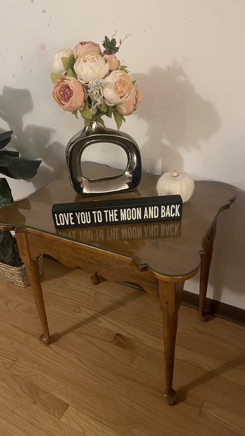 Vintage Wood End Table with Glass Top drawer check more photos