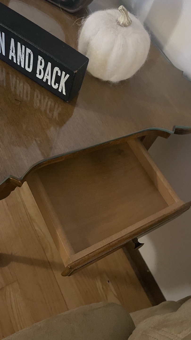 Vintage Wood End Table with Glass Top drawer check more photos - photo 2