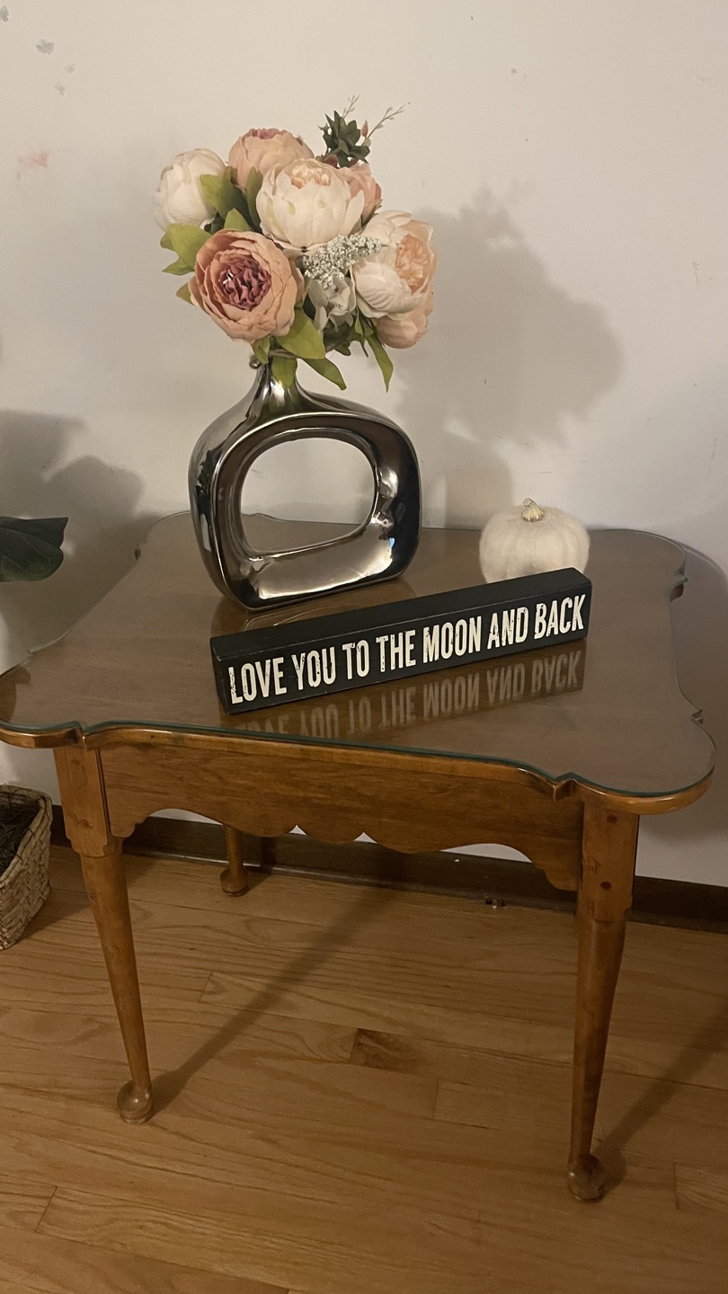 Vintage Wood End Table with Glass Top drawer check more photos - photo 3