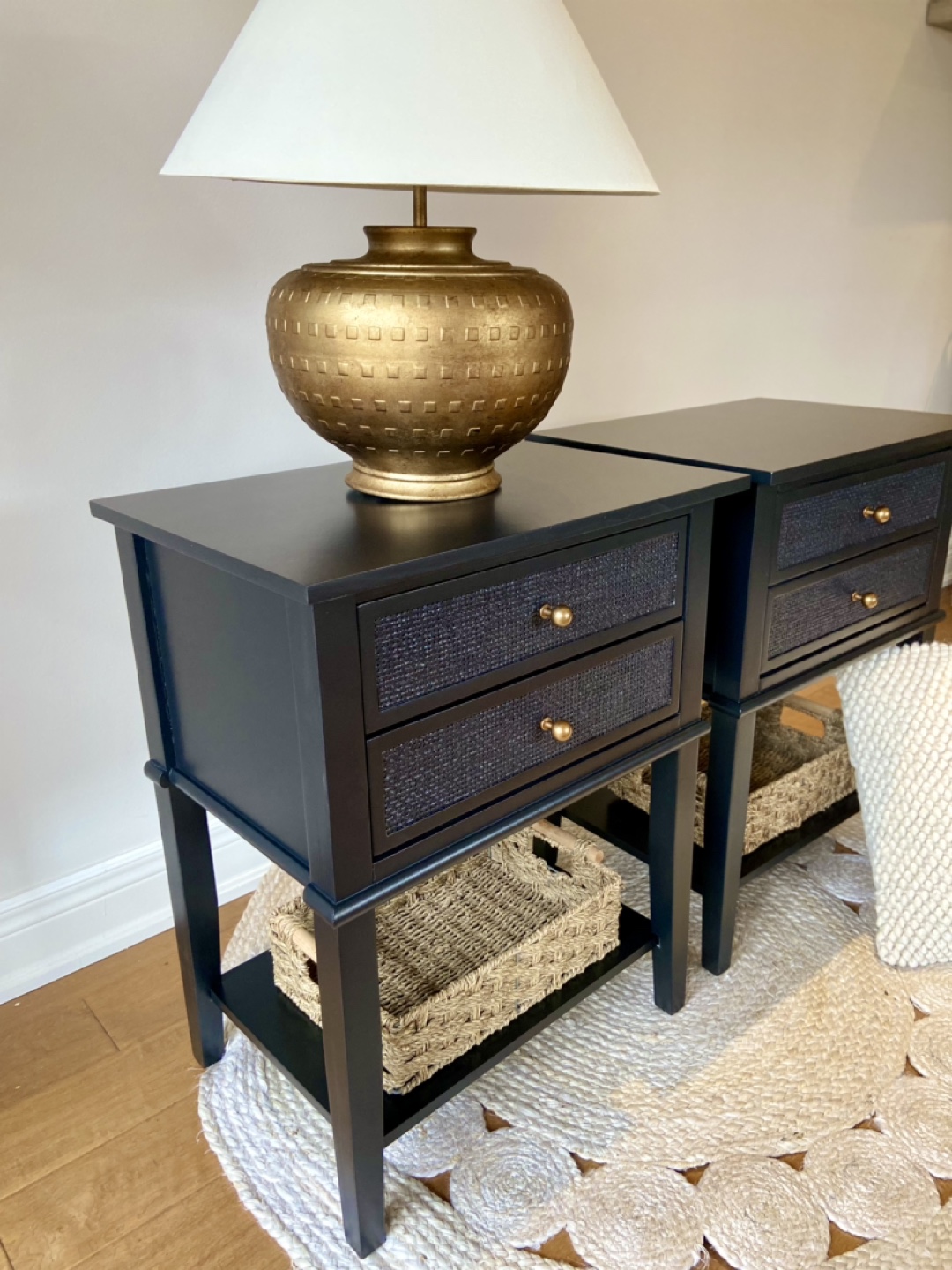 Pair of Black Detailed-Drawer Nightstands