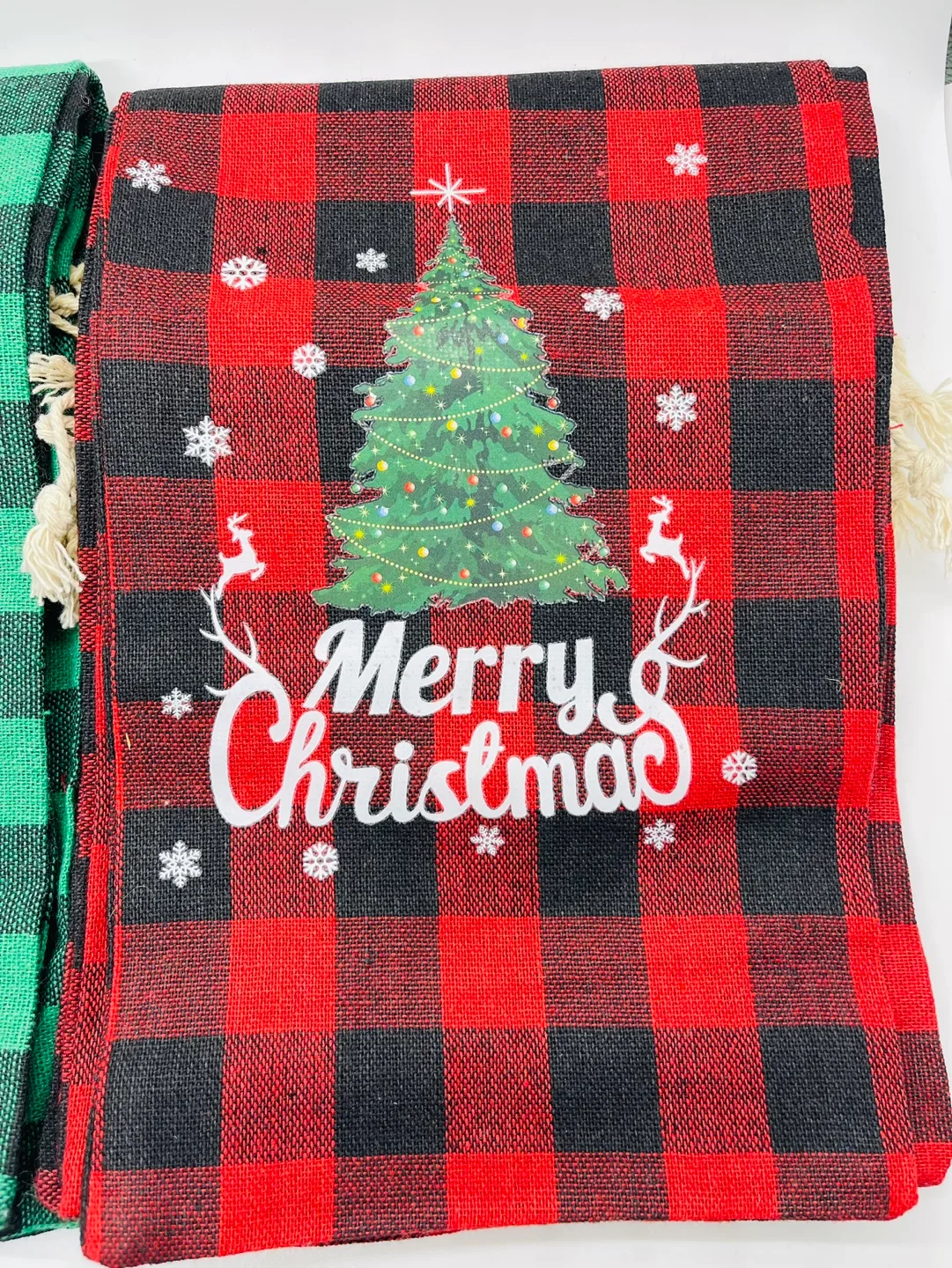 Christmas Wine Bottle Gift Bags, Set of 10, Red and Green Plaid image indicator(3)