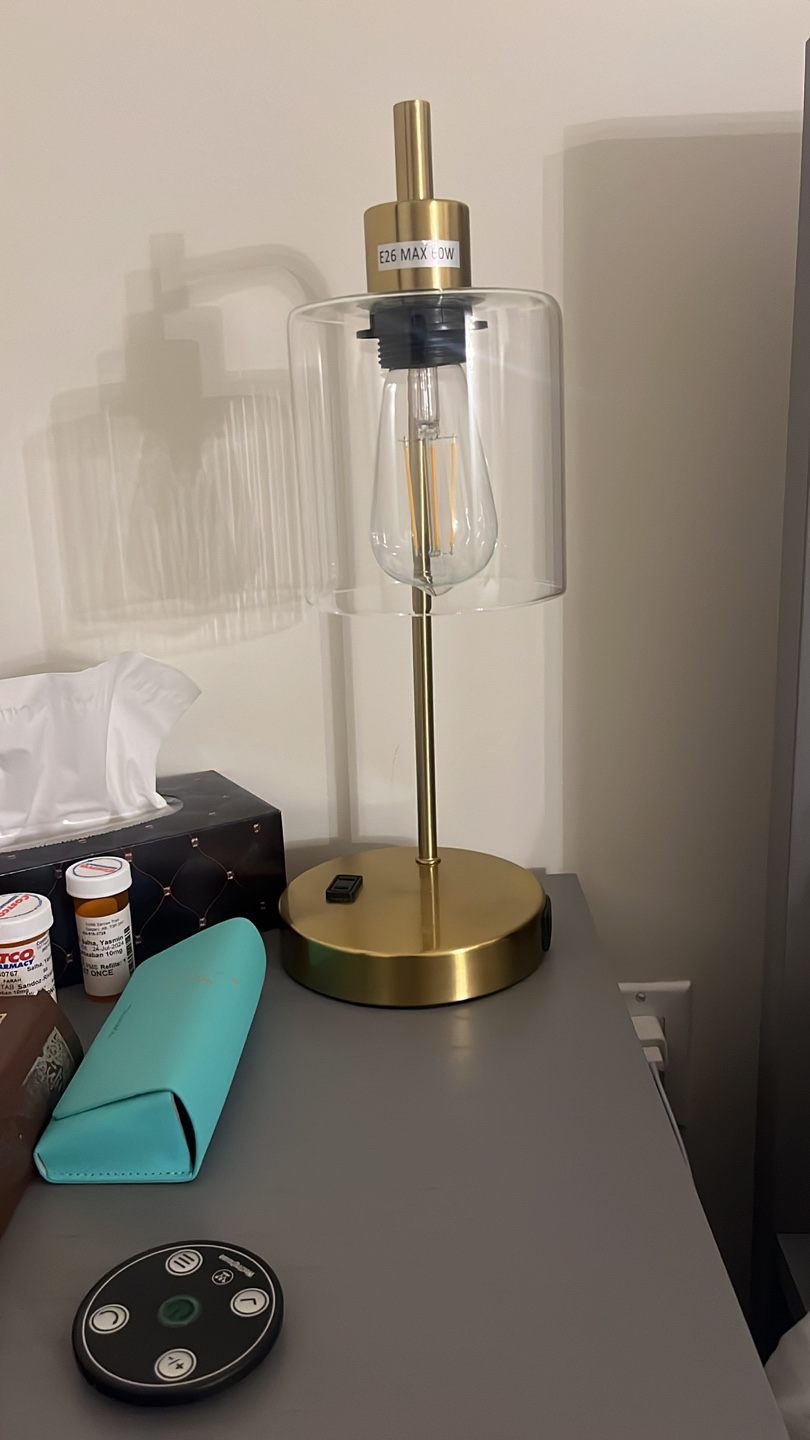 Gold Table Lamp with Glass Shade - photo 2