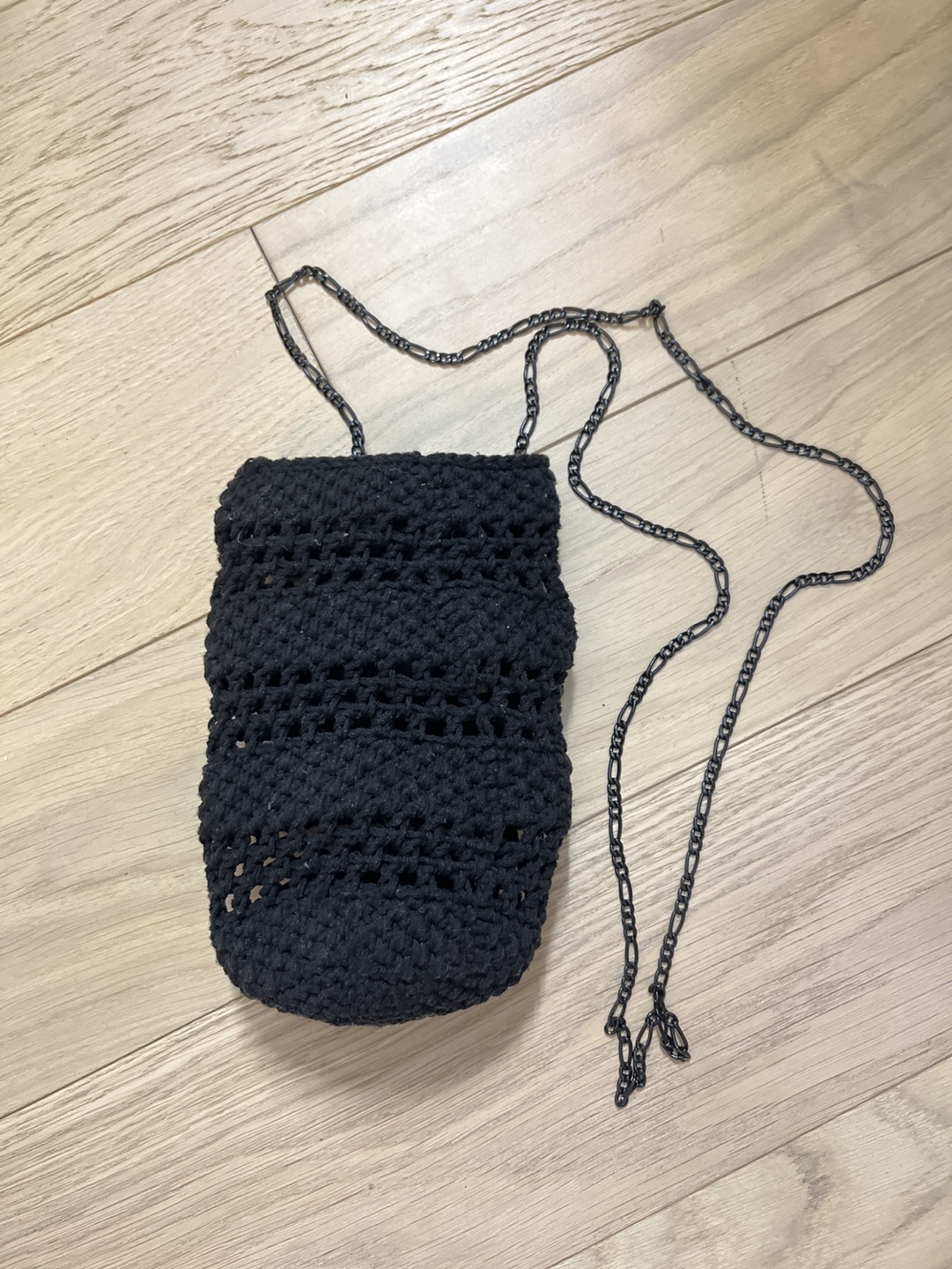 handmade Black Crochet Bag with Chain Strap