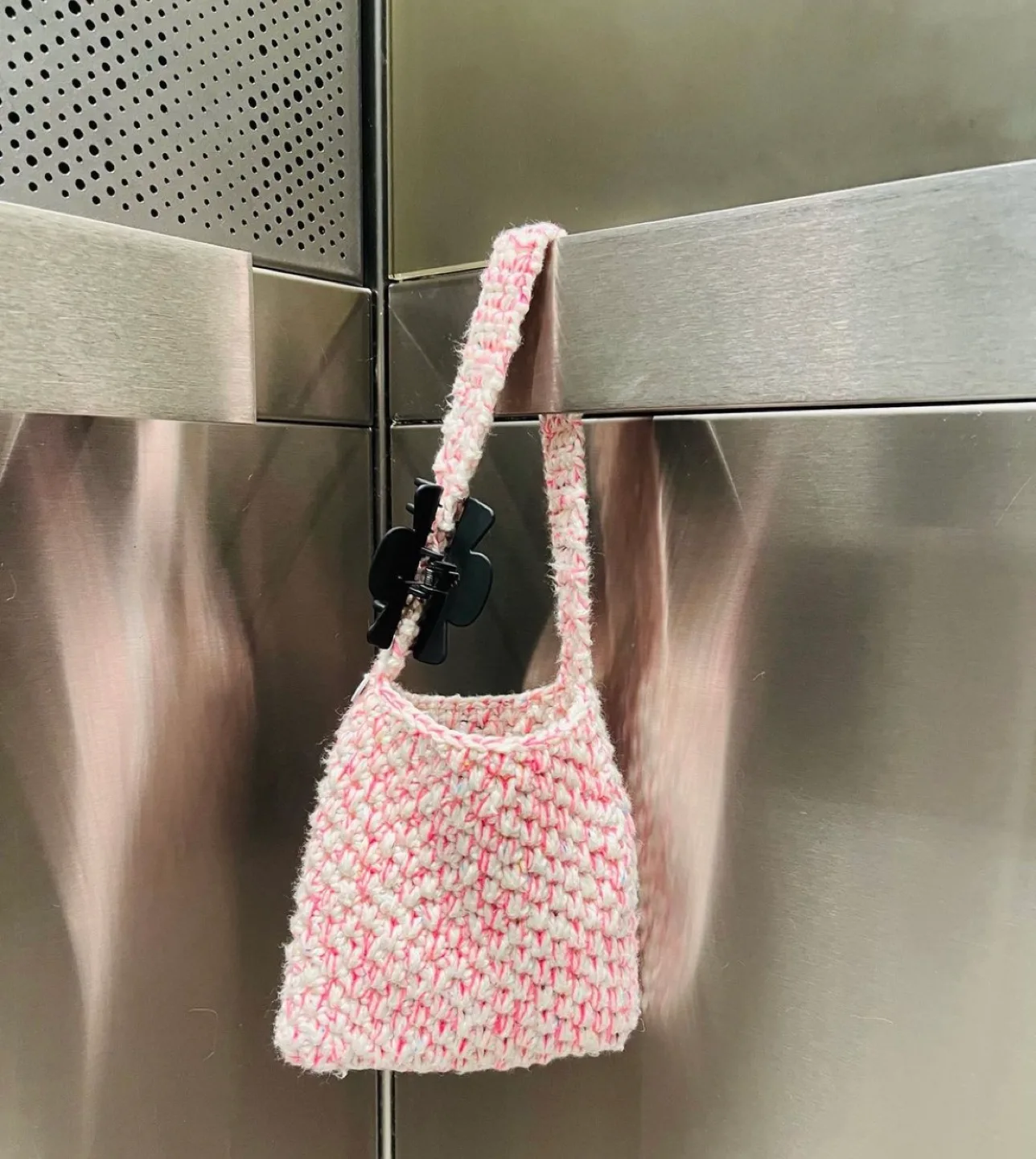 Handmade Crochet Pink and White Bag thumbnail