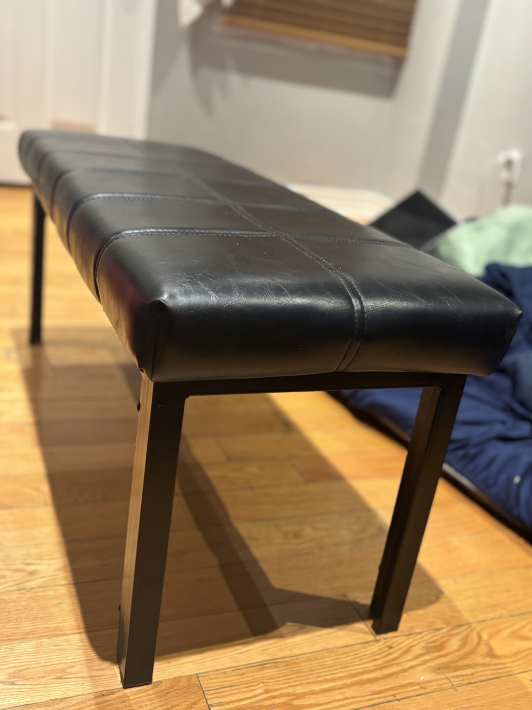 Black Faux Leather Bench (Like New) - photo 3