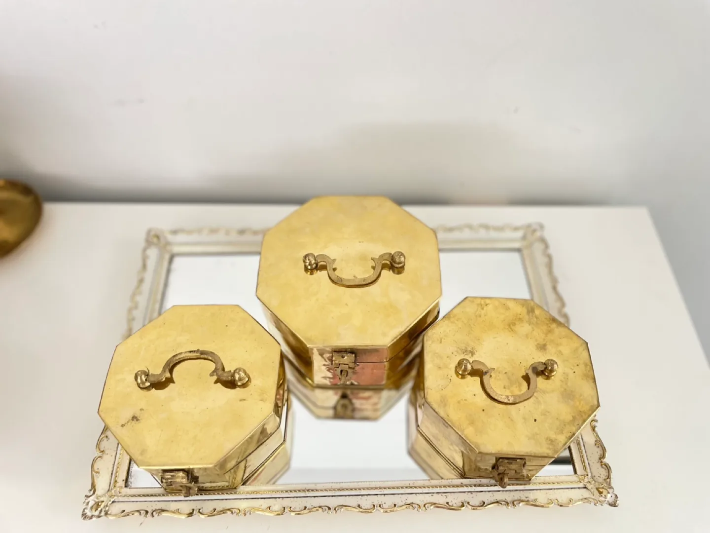 Vintage Brass Octagon Boxes Set of 3 image indicator(3)