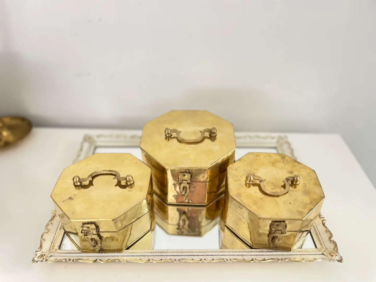 Vintage Brass Octagon Boxes Set of 3 image indicator(2)