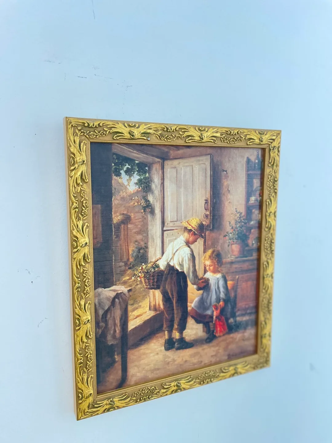 Framed Vintage Print of Boy Giving Flowers to Girl image indicator(3)