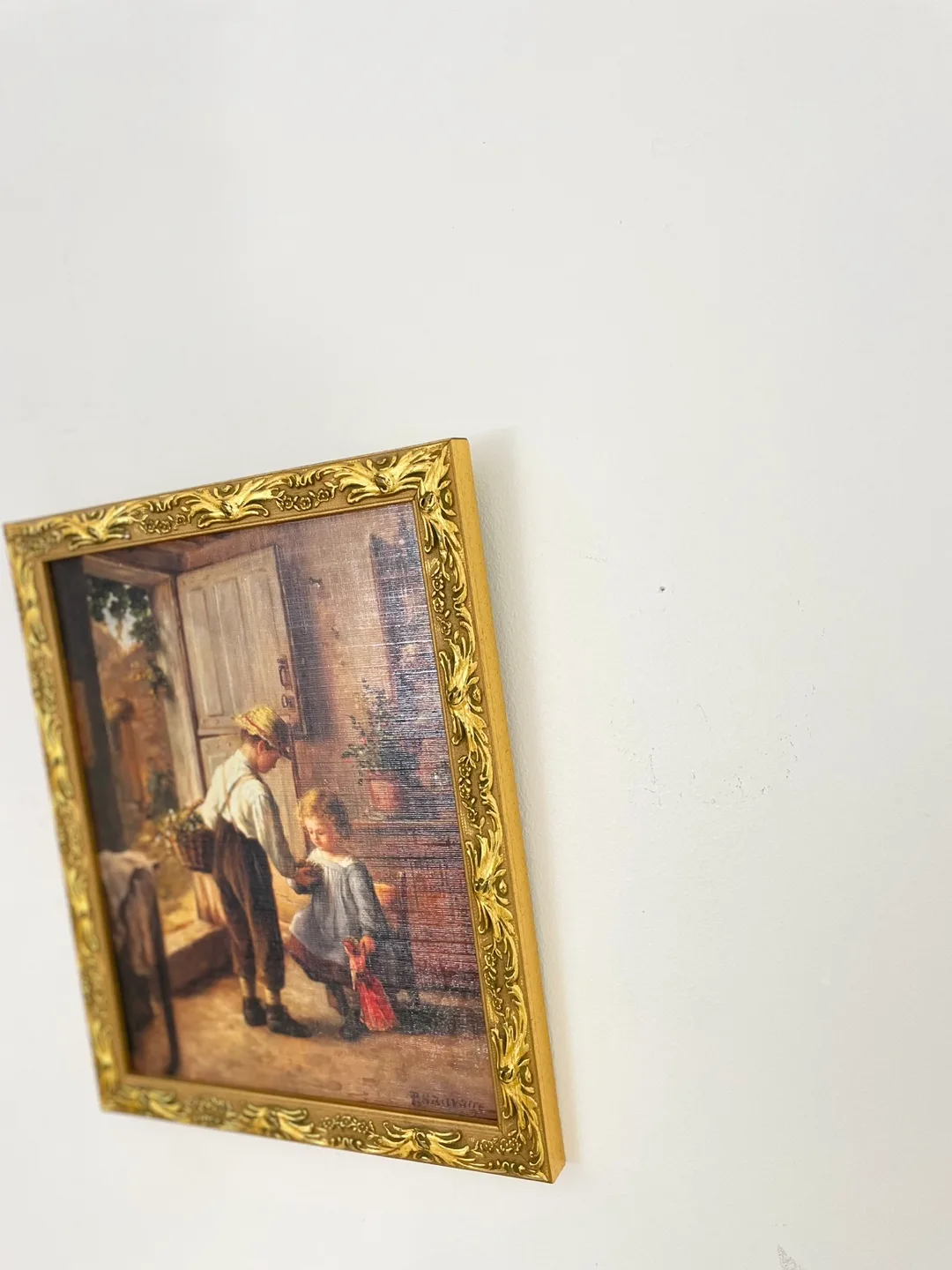 Framed Vintage Print of Boy Giving Flowers to Girl image indicator(2)