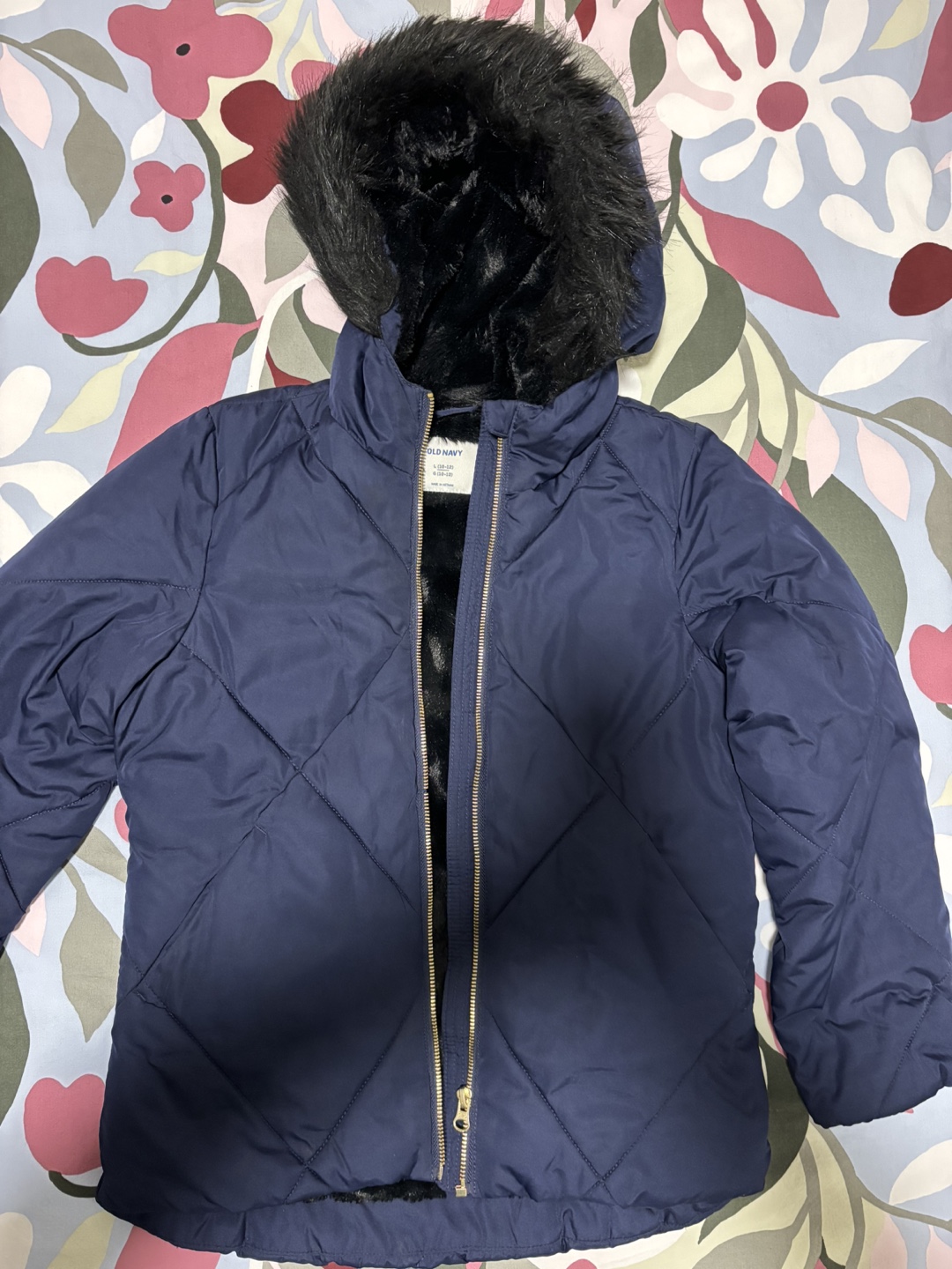 Old Navy Blue Puffer Jacket with Fur Hood