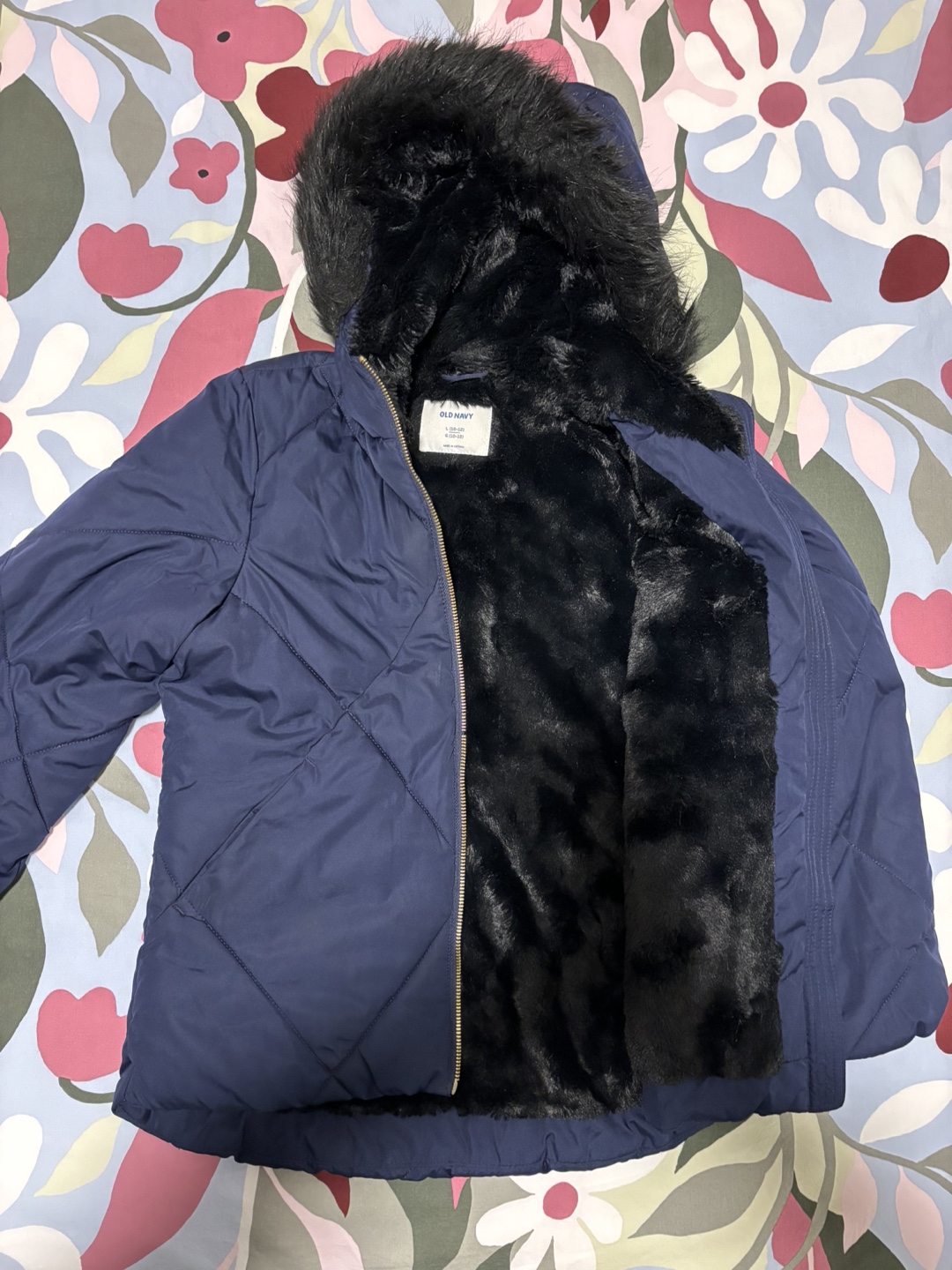Old Navy Blue Puffer Jacket with Fur Hood - photo 2