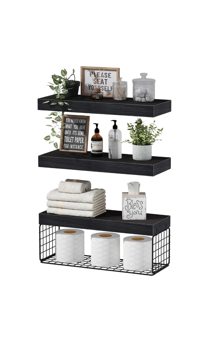 Black floating shelves with metal brackets - New