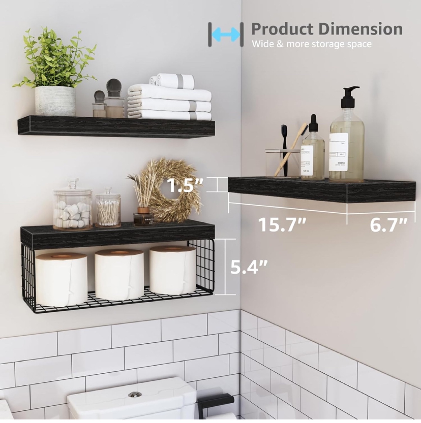 Black floating shelves with metal brackets - New - photo 2