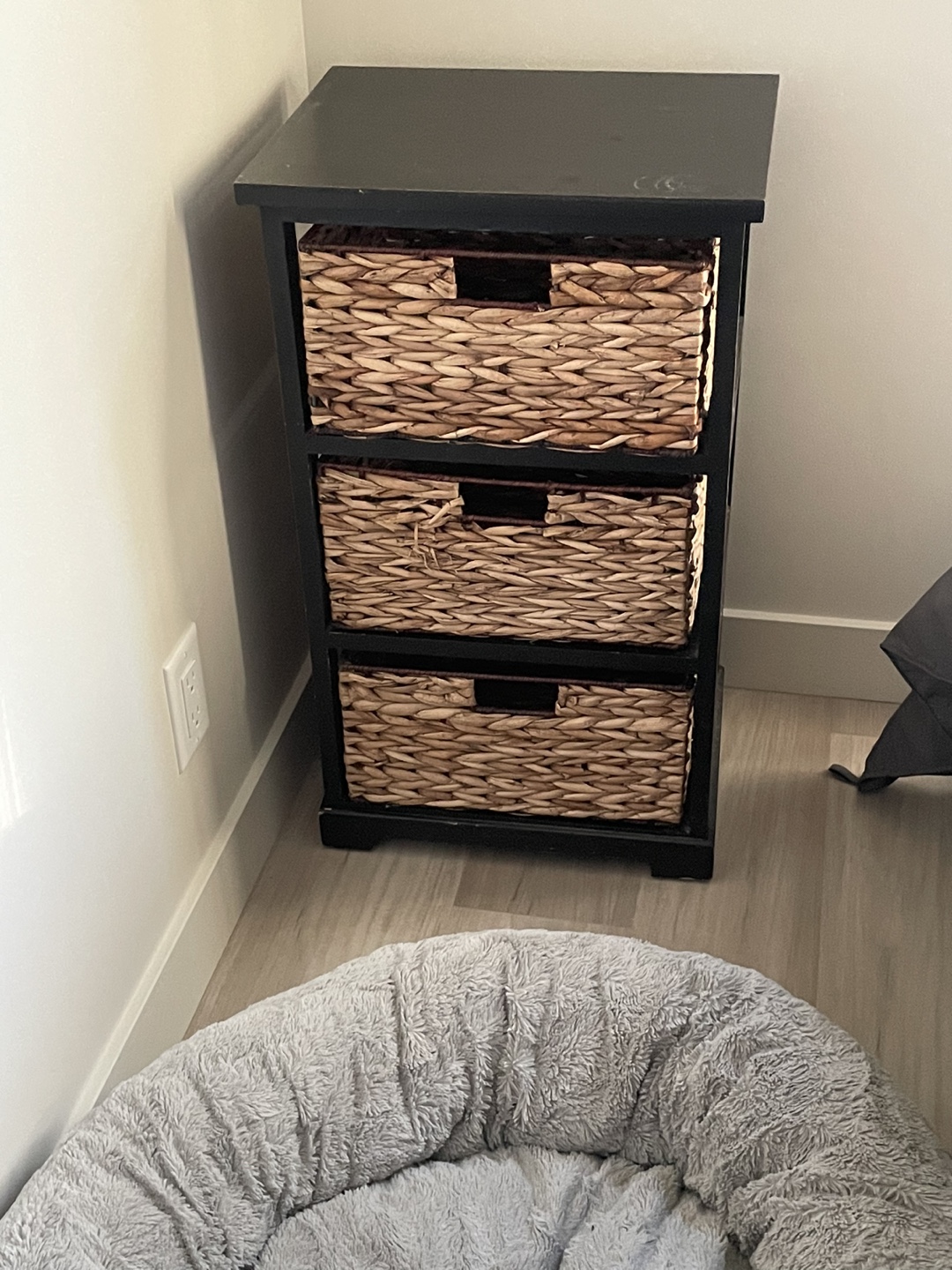 #freecycle Black 3-Drawer Nightstand with Wicker Baskets