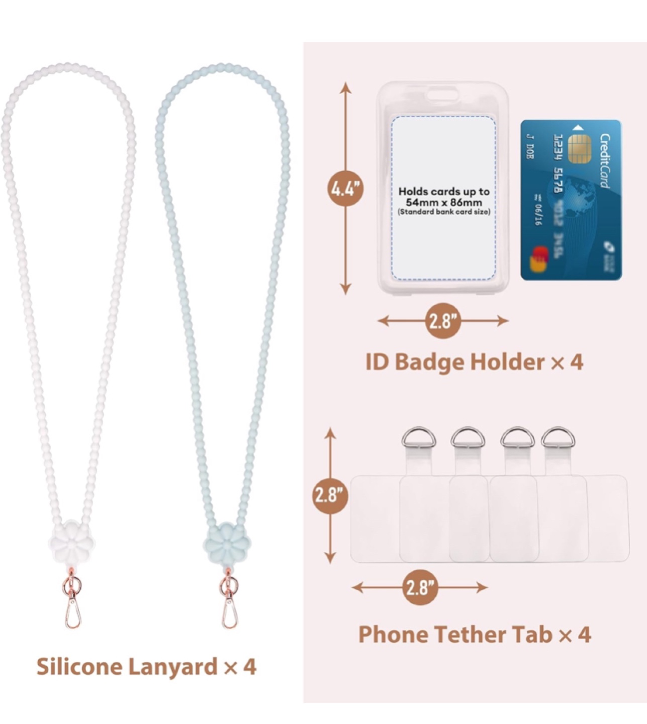 4 Pack Silicone Lanyards with ID Badge Holders