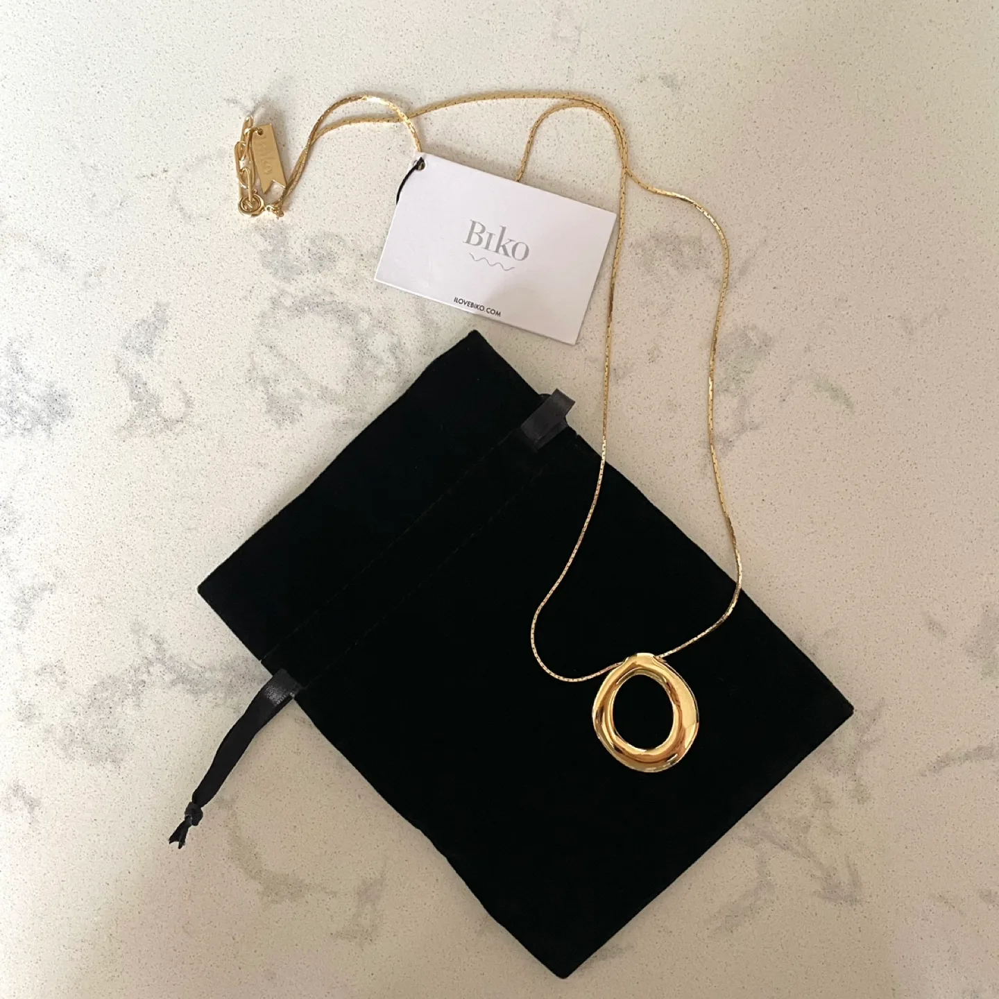 BNWT Biko 14k gold plated necklace, 24” chain thumbnail