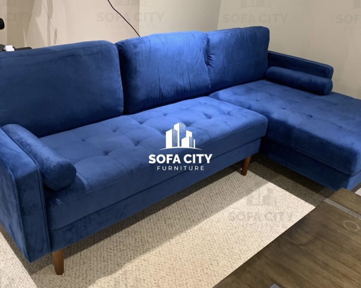 Blue Velvet Sectional Sofa - photo 2