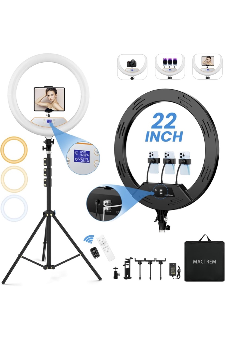 22 Inch Ring Light with Stand & Remote