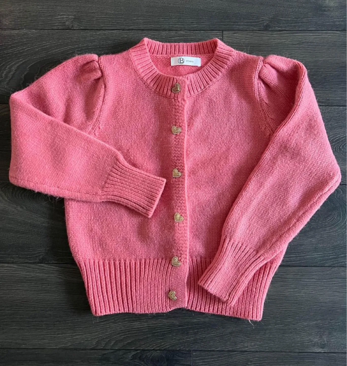 Pink Cardigan with Heart Buttons thumbnail
