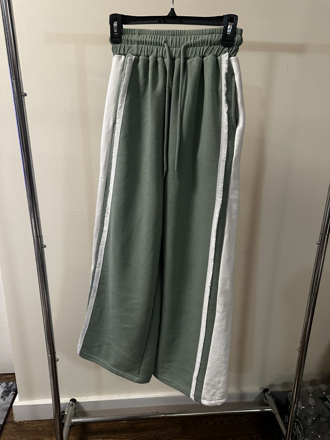 Green Sweatpants with White Stripes