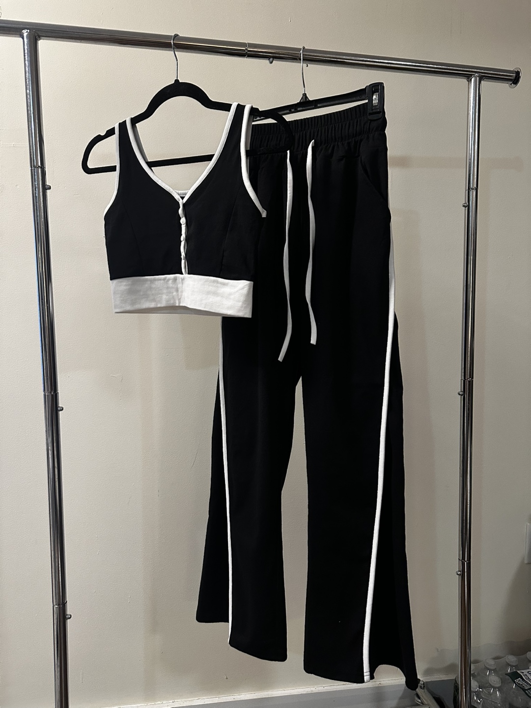 Black and White Crop Top and Pants Set