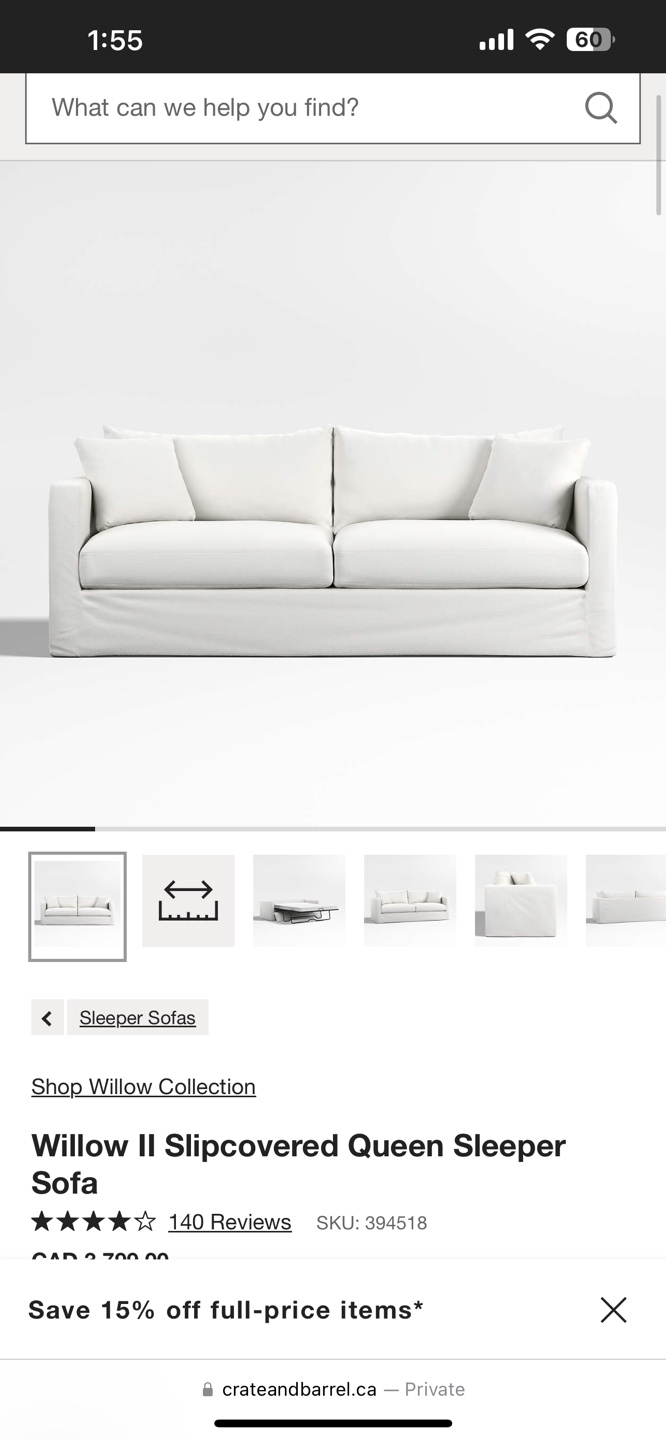 Crate and Barrell Axis slipcovered sofa