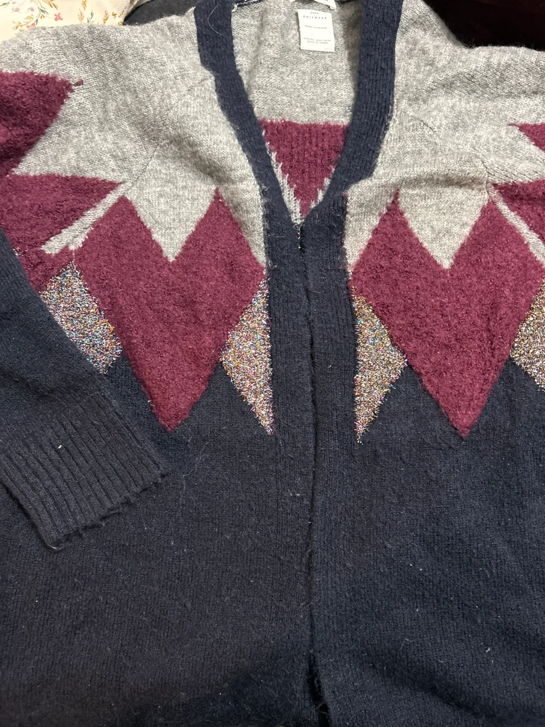Women's Burgundy/Grey Cardigan thumbnail