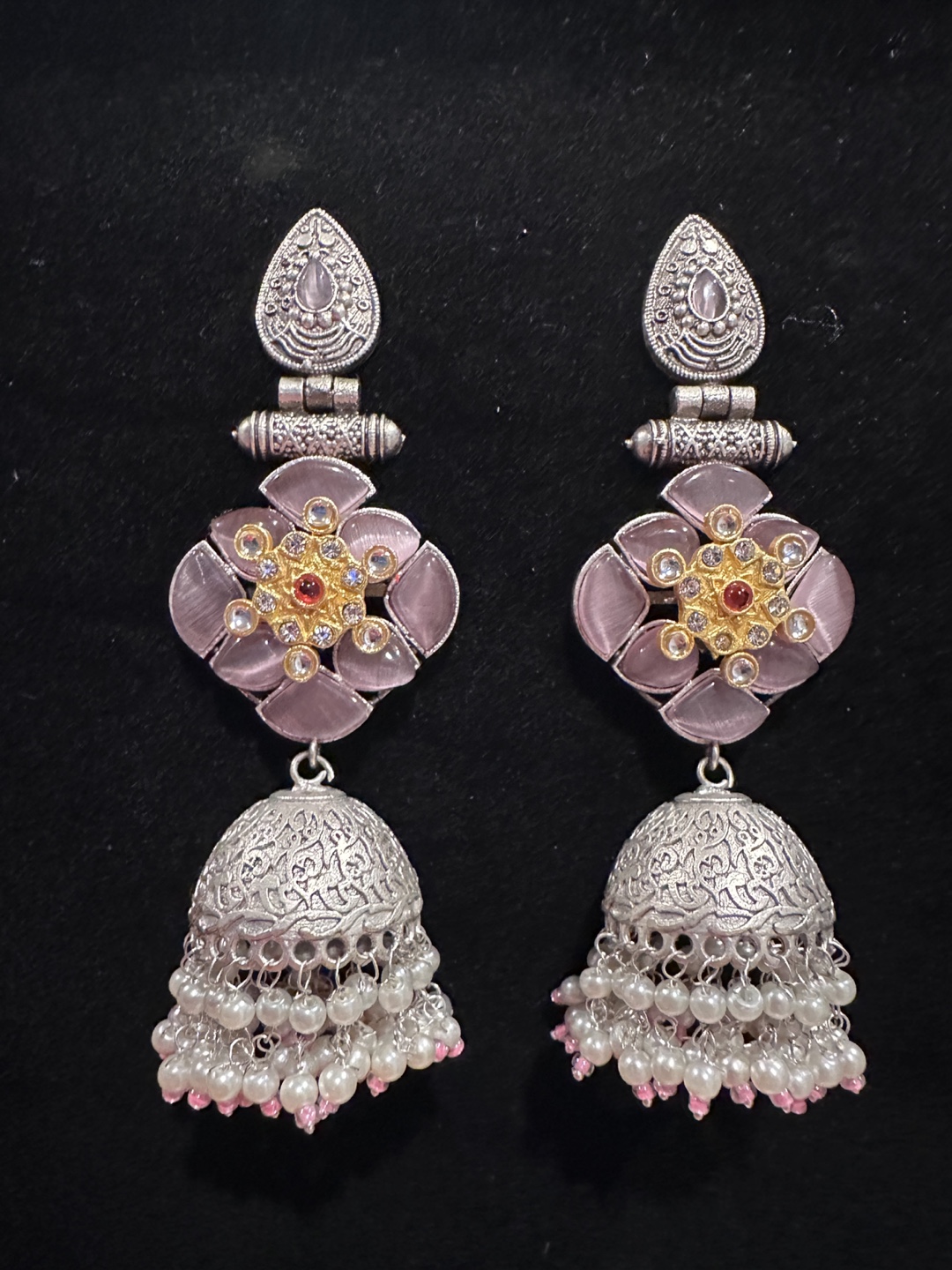 Indian Silver Oxidized Jhumka Earrings