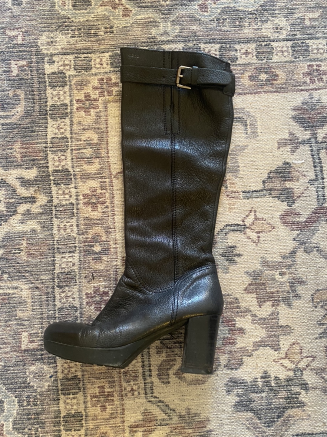 Black Leather Knee High Boots