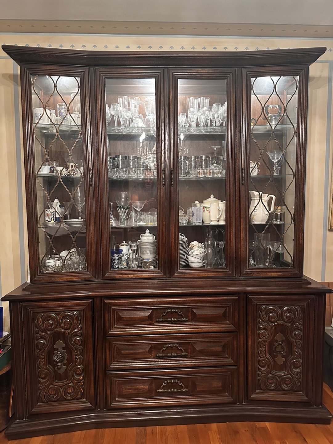 Vintage Wood China Cabinet Hutch