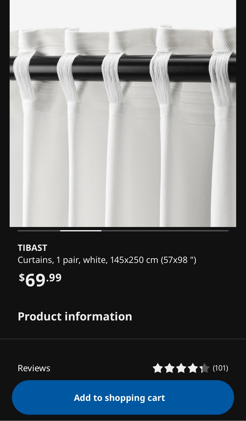 IKEA White Curtain Rod and Curtains - photo 2