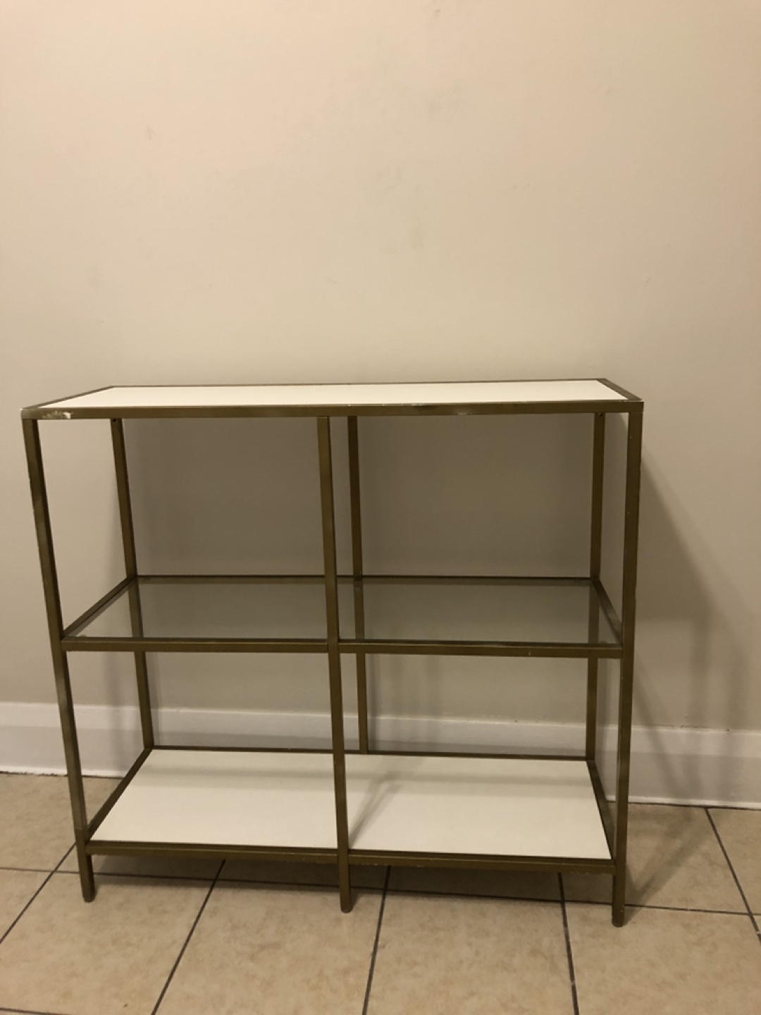 Gold Console Table with Glass Shelves