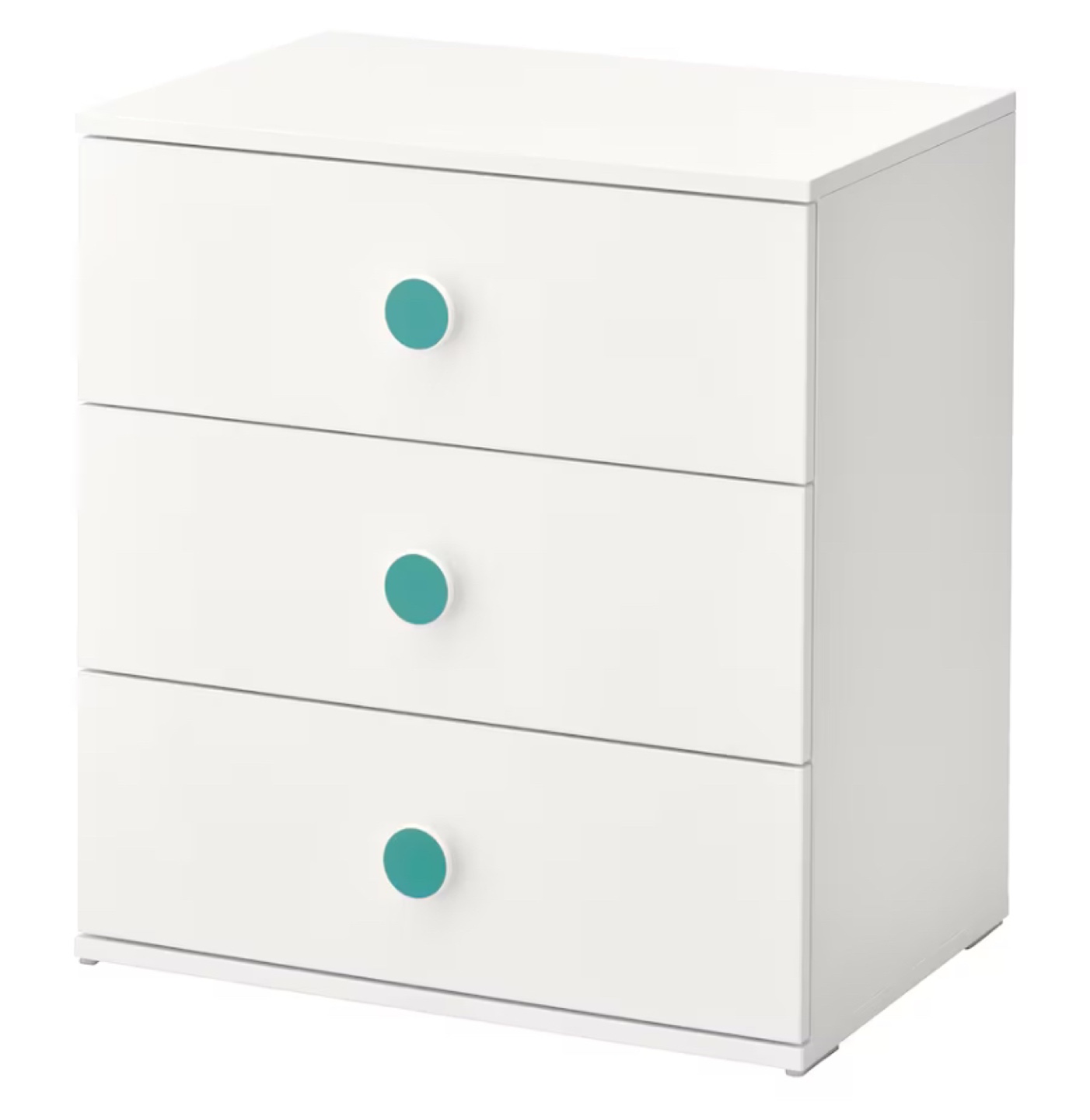 White 3-Drawer Dresser with Teal Knobs