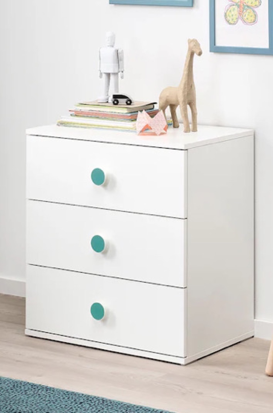 White 3-Drawer Dresser with Teal Knobs - photo 3