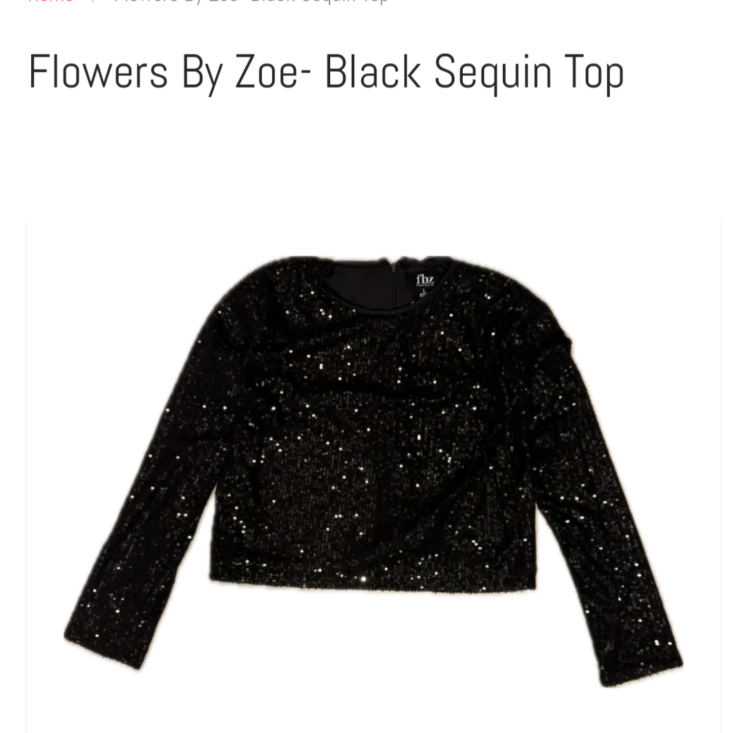 NWT Flowers by Zoe Girls Black Sequin Top