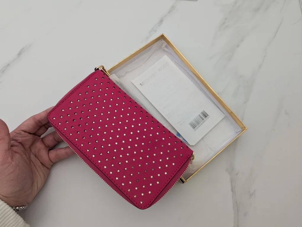 Pink Michael Kors gold Stars cutout Wristlet wallet image indicator(5)