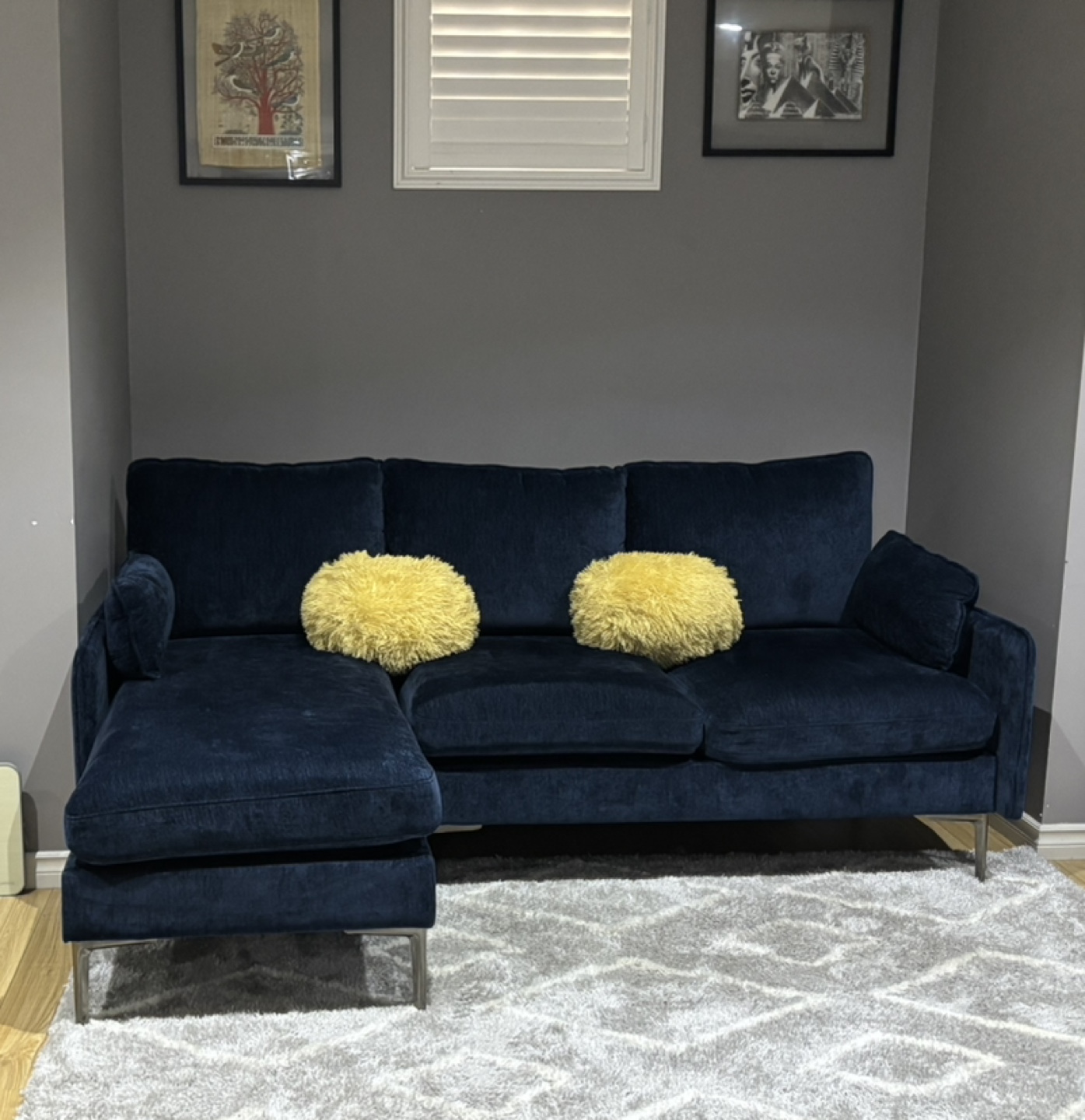 Stylish Blue 2-Seat Sofa with Chaise