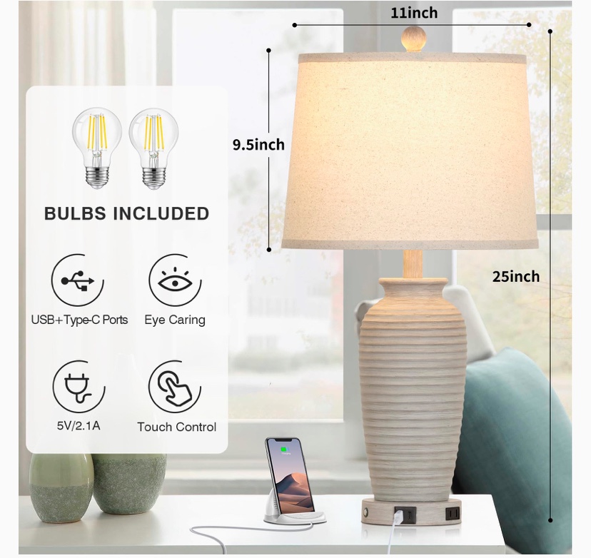 Farmhouse Textured Jar Table Lamps Set of 2 - New - photo 3