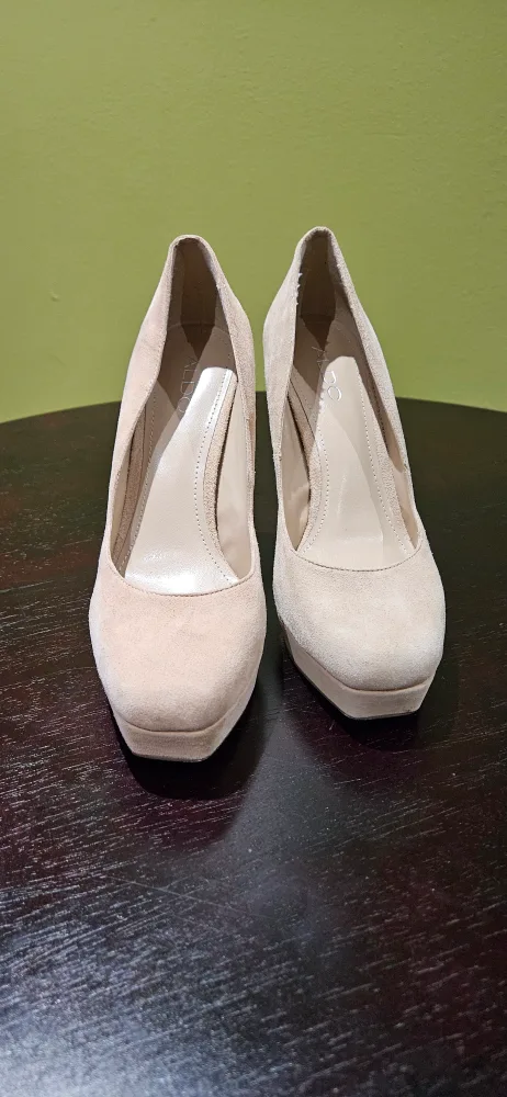Beige Suede Platform Heels