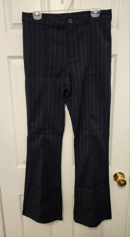 New Women's H&M Navy Blue and White Striped Pants - Size 10 image indicator(4)